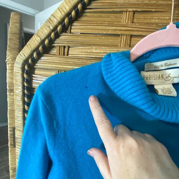VTG Parisian Signature 100% Cashmere Turtleneck Sweater Turquoise L Hong Kong - Picture 3 of 6